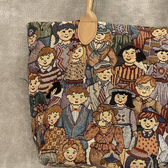 Tapestry Tote Handled Purse With Children’s Faces Cottage Vintage Zip Close Fun - Picture 3 of 8